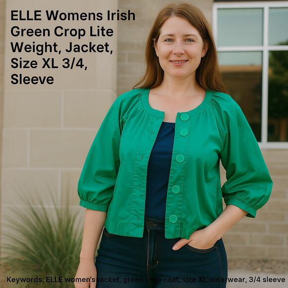 ELLE Crop Jacket Size XL Irish Green Lightweight ¾ Sleeve - Picture 1 of 1